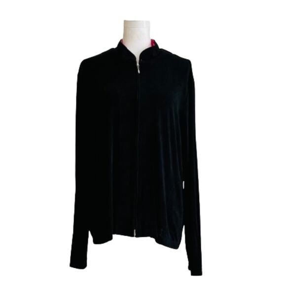 Coldwater Creek Black Zipper Front Slinky Side Pockets Cardigan Jacket Size XL - Picture 1 of 12